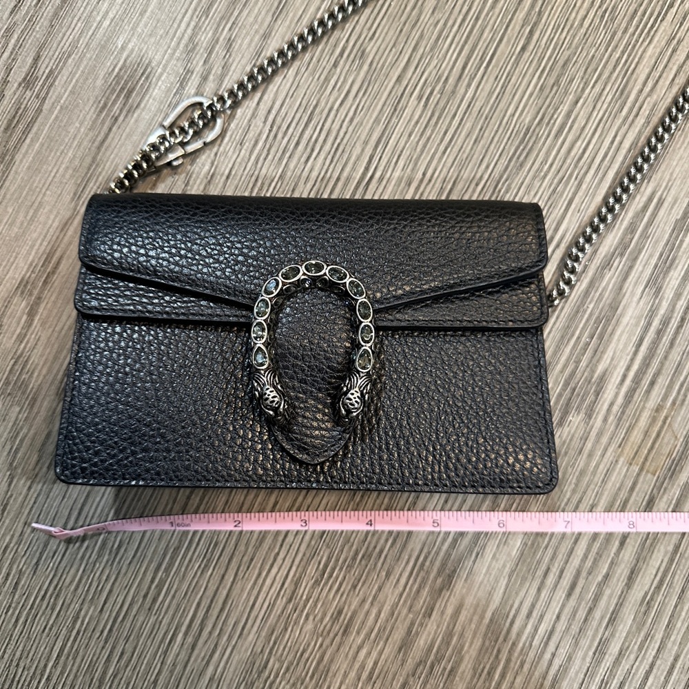 100% AUTH GUCCI Dionysus super mini textured calf leather shoulder bag black - Picture 9 of 15